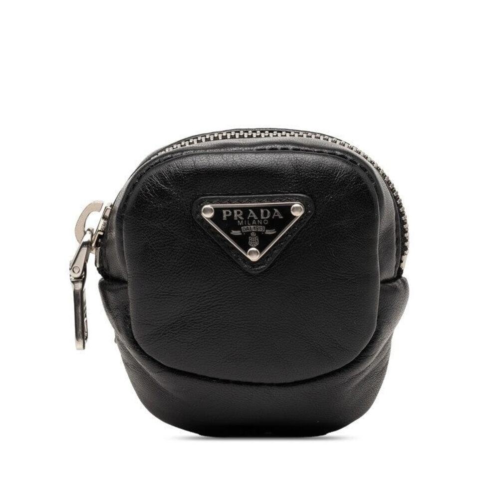 Prada Triangle Logo Plate Elastic Band Mini Pouch Black
